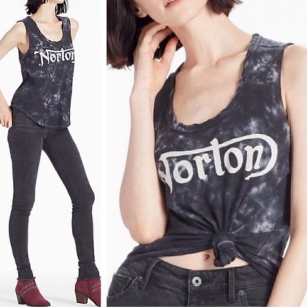 Lucky Brand Norton Motorcycle Tank bleach wash w/lace detail medium
